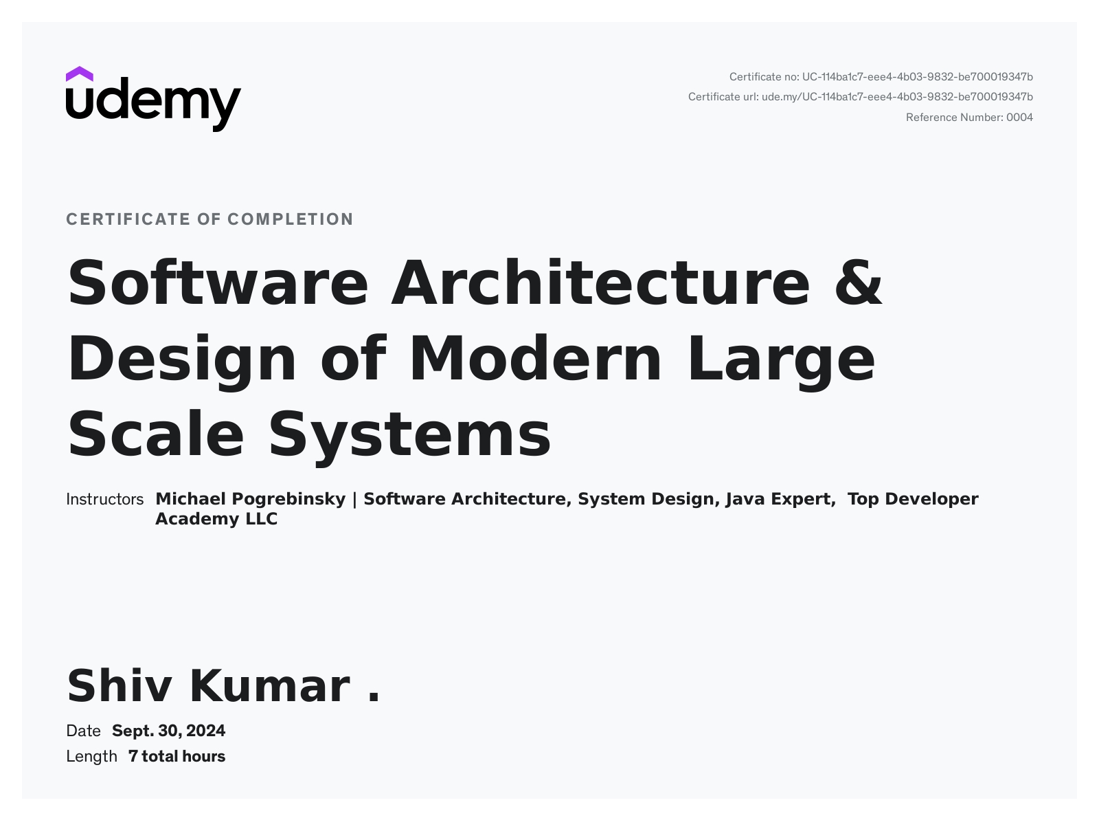 Software Architecture & Design of Modern Large Scale Systems