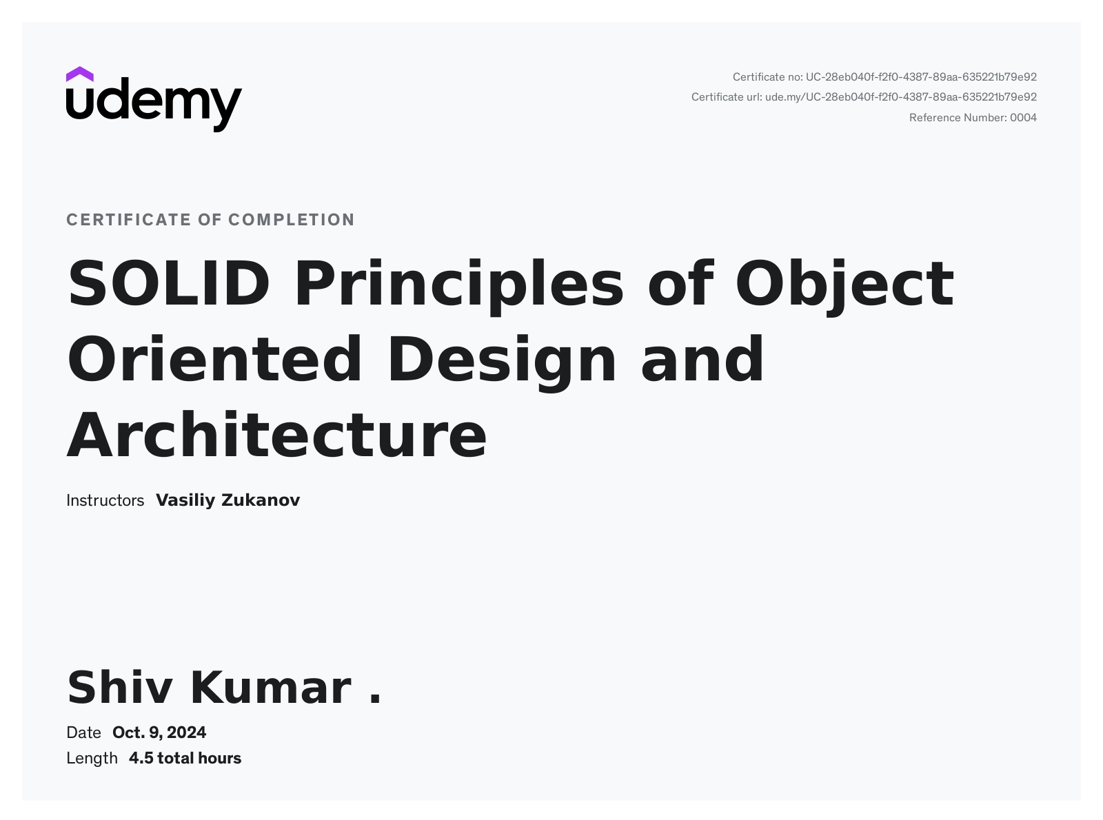 SOLID Principles of Object Oriented Design and Architecture